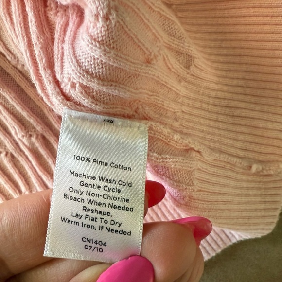 Talbots Women's 100% Pima Cotton Cable Knit Turtleneck Sweater Light Pink XL - Picture 6 of 7
